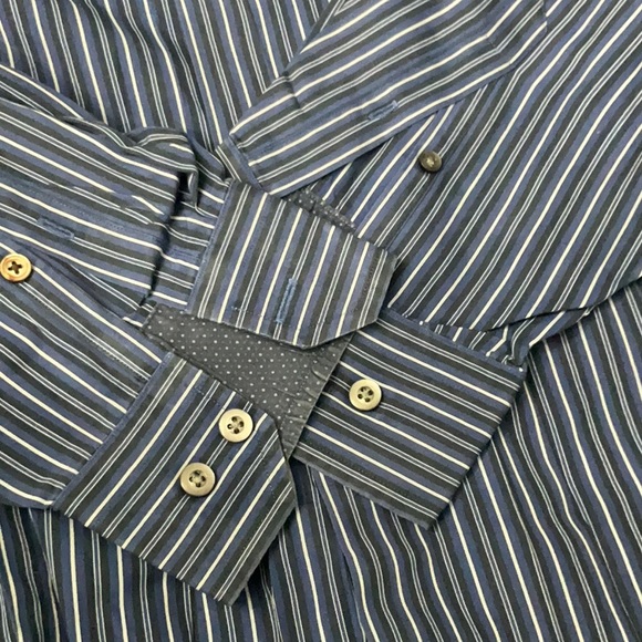 Banana Republic Slim Fit Button Down Mens Blue Stripe Shirt Size L 16 - 16 1/2 - Picture 4 of 4